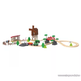  PlayTive Farm Train Set Parasztház fa vasútkészlet, istállóval és malommal, 43 részes