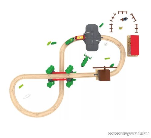 PlayTive Farm Train Set Parasztház fa vasútkészlet, istállóval és malommal, 43 részes