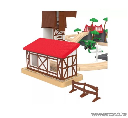 PlayTive Farm Train Set Parasztház fa vasútkészlet, istállóval és malommal, 43 részes