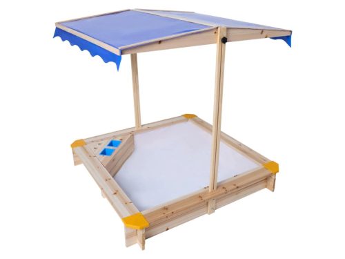 Dönthető és magasságában állítható UV-védő tető homokozóhoz kék-fehér csíkos kivitelben