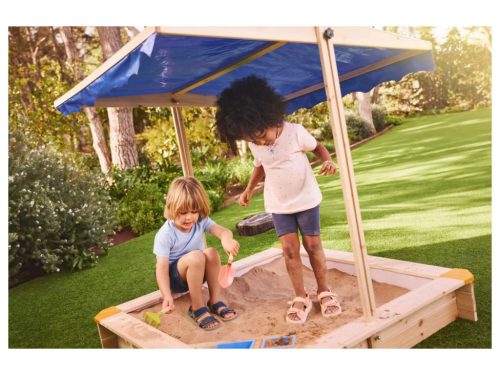 lupilu (Playtive) HG06951 Tömör fából készült homokozó tetővel és fagyizóval, 118 x 118 x 118 cm