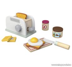 PlayTive KU-12906 Pop-up játék fa kenyérpirító készlet pirítóssal, tükörtojással, vajjal, nugátkrémmel, lekváros fazékkal, deszkával, műanyag késsel (12 részes)