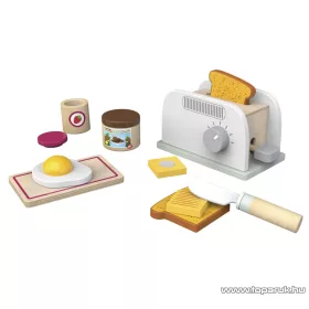   PlayTive KU-12906 Pop-up játék fa kenyérpirító készlet pirítóssal, tükörtojással, vajjal, nugátkrémmel, lekváros fazékkal, deszkával, műanyag késsel (12 részes)