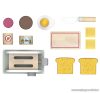 PlayTive KU-12906 Pop-up játék fa kenyérpirító készlet pirítóssal, tükörtojással, vajjal, nugátkrémmel, lekváros fazékkal, deszkával, műanyag késsel (12 részes)