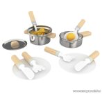   PlayTive KU-12907 Játék fa konyhai készlet fém serpenyővel, főzőedénnyel, műanyag tányérral, tésztával, tükörtojással (18 részes)