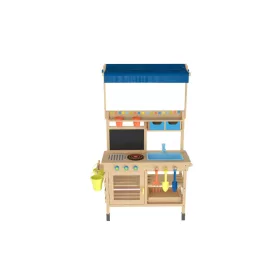   lupilu / PlayTive Mud Kitchen PREMIUM NC Kültéri / fából készült kerti játékkonyha, sárkonyha, mosogatóval, főzőlappal, 2 polccal és rajztáblával, 82 x 135 x 50 cm, kék