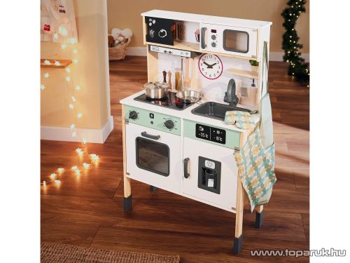 PlayTive MED Világító, hangot adó fa játékkonyha, hűtővel, sütővel, mikrohullámú sütővel, mosogatóval, elekromos főzőlappal és kiegészítőkkel (játék konyha), 66 x 30 x 97 cm