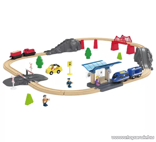 PlayTive Passenger Train Utasszállító fa vonat készlet (favonat szett) önjáró mozdonnyal, 42 részes
