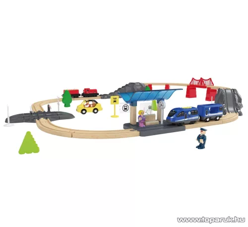 PlayTive Passenger Train Utasszállító fa vonat készlet (favonat szett) önjáró mozdonnyal, 42 részes