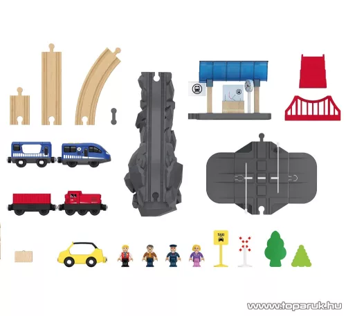 PlayTive Passenger Train Utasszállító fa vonat készlet (favonat szett) önjáró mozdonnyal, 42 részes
