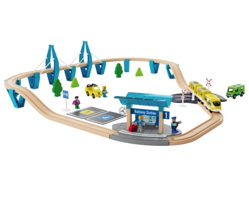 lupilu (PlayTive) Passenger Train SET 50 Utasszállító fa vonat készlet (favonat szett) önjáró mozdonnyal, 50 részes