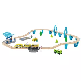  lupilu (PlayTive) Passenger Train SET 50 Utasszállító fa vonat készlet (favonat szett) önjáró mozdonnyal, 50 részes