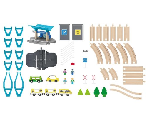 lupilu (PlayTive) Passenger Train SET 50 Utasszállító fa vonat készlet (favonat szett) önjáró mozdonnyal, 50 részes