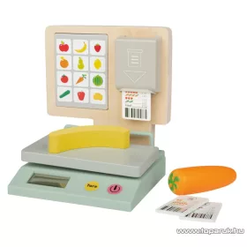   Playtive Premium KK-12945 Valódi fából és robusztus műanyagból készült játékos konyhai / bolti játék mérleg, 6 részes