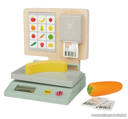 Playtive Premium KK-12945 Valódi fából és robusztus műanyagból készült játékos konyhai / bolti játék mérleg, 6 részes