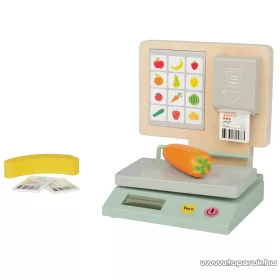   Playtive Premium KK-12945 Valódi fából és robusztus műanyagból készült játékos konyhai / bolti játék mérleg, 6 részes