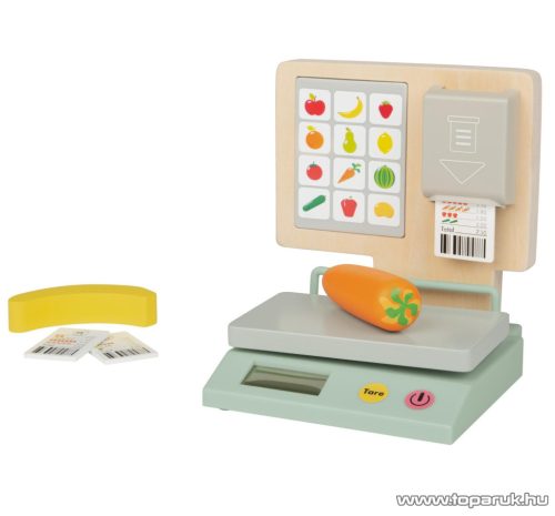 Playtive Premium KK-12945 Valódi fából és robusztus műanyagból készült játékos konyhai / bolti játék mérleg, 6 részes