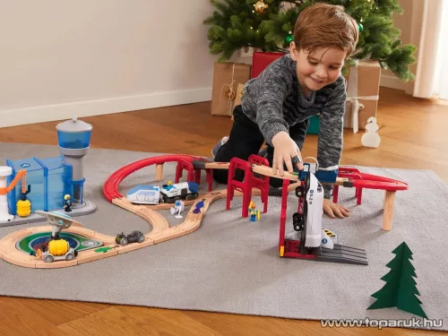 PlayTive Space Station SMART űrállomás fa vasútkészlet, akkus önjáró vonattal és űrhajóval, 75 darabos