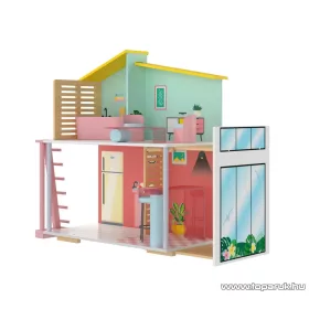   PlayTive PF-9186 Stella Fashion Doll House modern divatos kétszintes fa játék babaház 7 db kiegészítővel, 59 x 66 x 30 cm