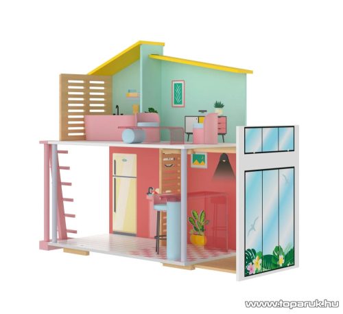 PlayTive PF-9186 Stella Fashion Doll House modern divatos kétszintes fa játék babaház 7 db kiegészítővel, 59 x 66 x 30 cm