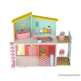   PlayTive PF-9186 Stella Fashion Doll House modern divatos kétszintes fa játék babaház 7 db kiegészítővel, 59 x 66 x 30 cm