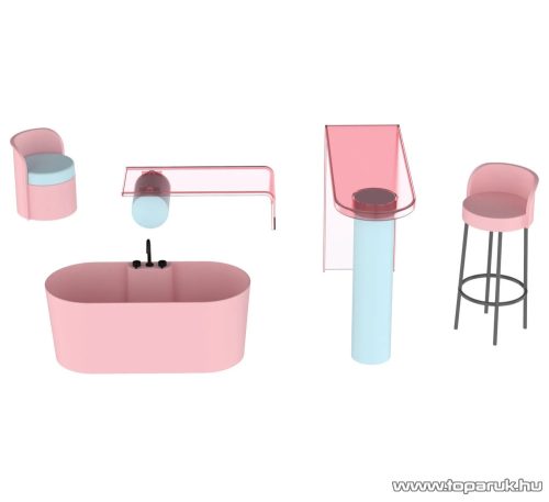 PlayTive PF-9186 Stella Fashion Doll House modern divatos kétszintes fa játék babaház 7 db kiegészítővel, 59 x 66 x 30 cm