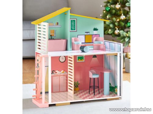 PlayTive PF-9186 Stella Fashion Doll House modern divatos kétszintes fa játék babaház 7 db kiegészítővel, 59 x 66 x 30 cm