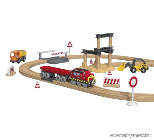 PlayTive Construction Site Train Set vasútkészlet mozdonnyal, munkagépekkel és daruval, 59 részes