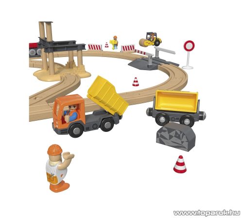 PlayTive Construction Site Train Set vasútkészlet mozdonnyal, munkagépekkel és daruval, 59 részes