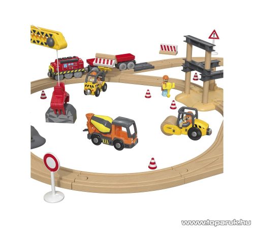 PlayTive Construction Site Train Set vasútkészlet mozdonnyal, munkagépekkel és daruval, 59 részes