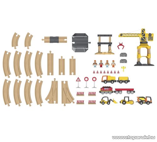 PlayTive Construction Site Train Set vasútkészlet mozdonnyal, munkagépekkel és daruval, 59 részes