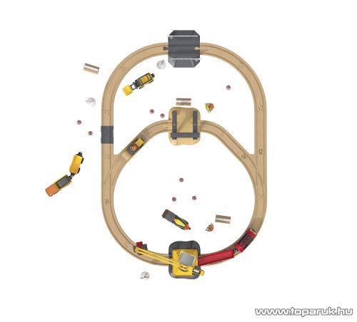 PlayTive Construction Site Train Set vasútkészlet mozdonnyal, munkagépekkel és daruval, 59 részes