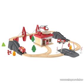   PlayTive Fire Brigade Valódi fából készült játék vasútkészlet, tűzoltóság, 47 részes
