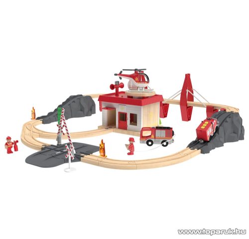 PlayTive Fire Brigade Valódi fából készült játék vasútkészlet, tűzoltóság, 47 részes