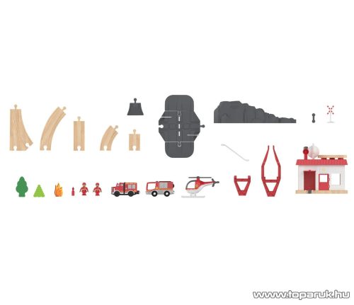 PlayTive Fire Brigade Valódi fából készült játék vasútkészlet, tűzoltóság, 47 részes