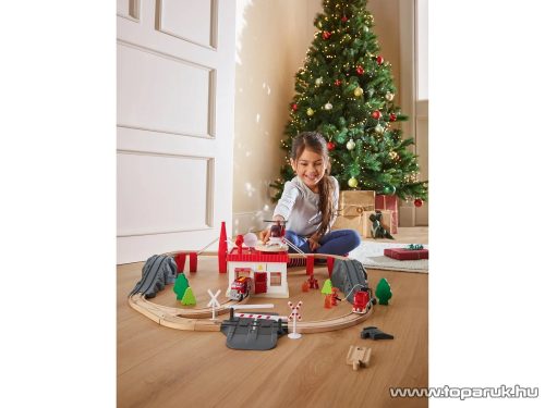 PlayTive Fire Brigade Valódi fából készült játék vasútkészlet, tűzoltóság, 47 részes