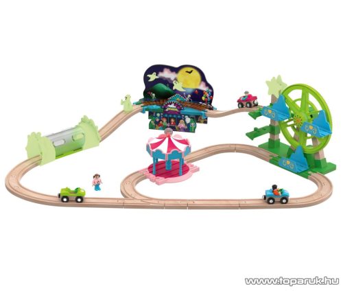 PlayTive Amusement Park Glow in the Dark vidámpark vasútkészlet óriáskerékkel és körhintával, 32 részes