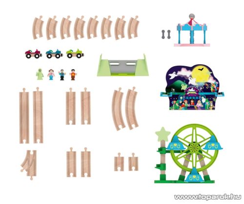 PlayTive Amusement Park Glow in the Dark vidámpark vasútkészlet óriáskerékkel és körhintával, 32 részes