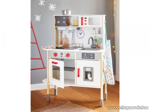PlayTive Világító, hangot adó fa játékkonyha, hűtővel, sütővel, mikrohullámú sütővel, mosogatóval, elekromos főzőlappal és kiegészítőkkel, 77 x 30 x 103 cm