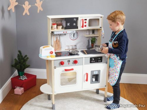 PlayTive Világító, hangot adó fa játékkonyha, hűtővel, sütővel, mikrohullámú sütővel, mosogatóval, elekromos főzőlappal és kiegészítőkkel, 77 x 30 x 103 cm