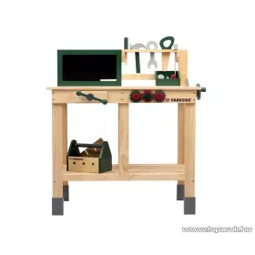  Playtive HG12532 OUTDOOR Workbench Kültéri, fából készült ParkSide játék munkapad, szerelőasztal szerszámokkal, 36 részes