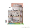 (SZÁLLÍTÁSI SÉRÜLT / K225490) PlayTive 3 szintes XXL elektromos világító rózsaszín fa babaház lépcsővel, lifttel és bútorokka, 64 x 80 x 31 cm, 54 részes