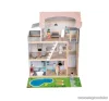 (SZÁLLÍTÁSI SÉRÜLT / K225490) PlayTive 3 szintes XXL elektromos világító rózsaszín fa babaház lépcsővel, lifttel és bútorokka, 64 x 80 x 31 cm, 54 részes