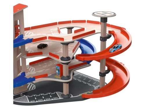 Lupilu (PlayTive) XL 4 emeletes (szintes) Fa parkolóház, 2 db autóval, helikopter leszállóval, jármű lifttel