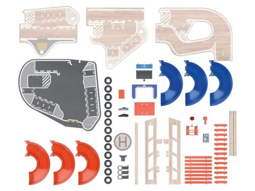 Lupilu (PlayTive) XL 4 emeletes (szintes) Fa parkolóház, 2 db autóval, helikopter leszállóval, jármű lifttel