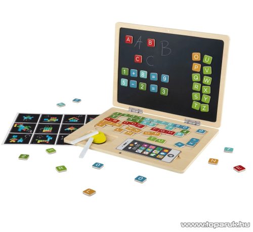 PlayTive Készségfejlesztő mágneses fából készült oktató laptop és mobiltelefon