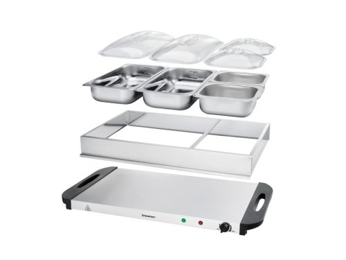 SilverCrest SBW 300 A2 INOX 4 rekeszes nemesacél étel és büfé melegentartó lap, 2 x 2.4 literes + 2 x 1.1 literes rekesszel