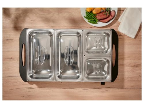 SilverCrest SBW 300 A2 INOX 4 rekeszes nemesacél étel és büfé melegentartó lap, 2 x 2.4 literes + 2 x 1.1 literes rekesszel