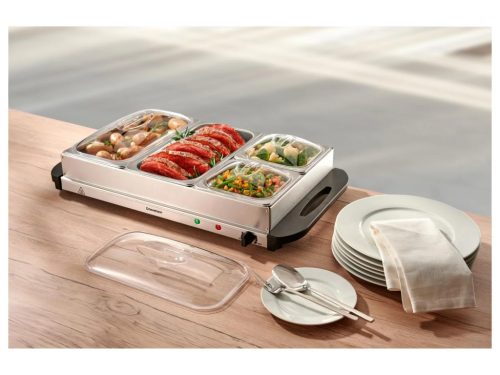SilverCrest SBW 300 A2 INOX 4 rekeszes nemesacél étel és büfé melegentartó lap, 2 x 2.4 literes + 2 x 1.1 literes rekesszel