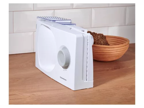 SilverCrest SAS 100 A2 Elektromos összecsukható univerzális élelmiszer szeletelő kenyér, kolbász, sajt és zöldség étel könnyű vágásához, 100 W